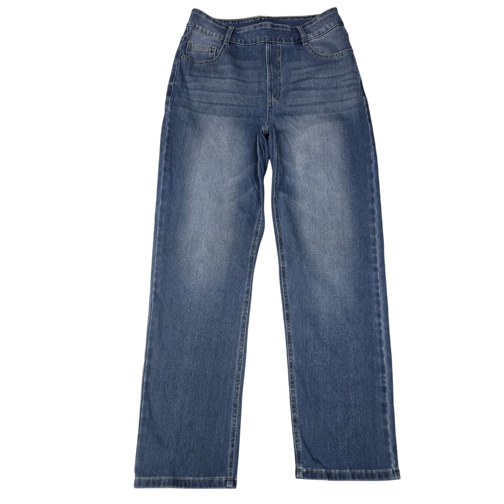 Halara Petite Straight Leg Jeans Medium Wash Pull On Denim Blue Size M Petite